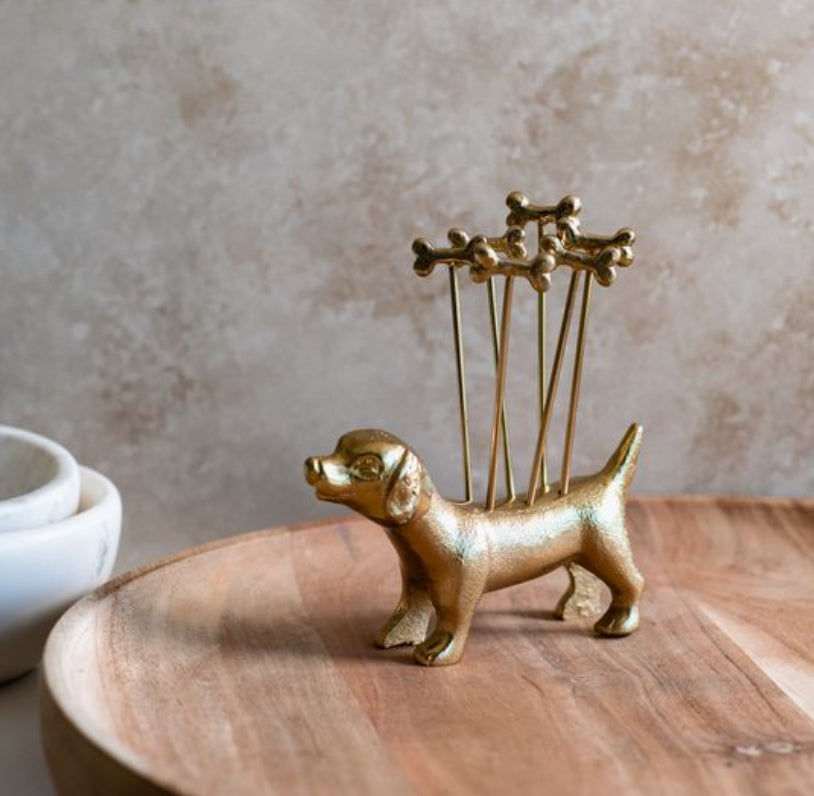 Gold Dog Set of 6 Picks & Holder