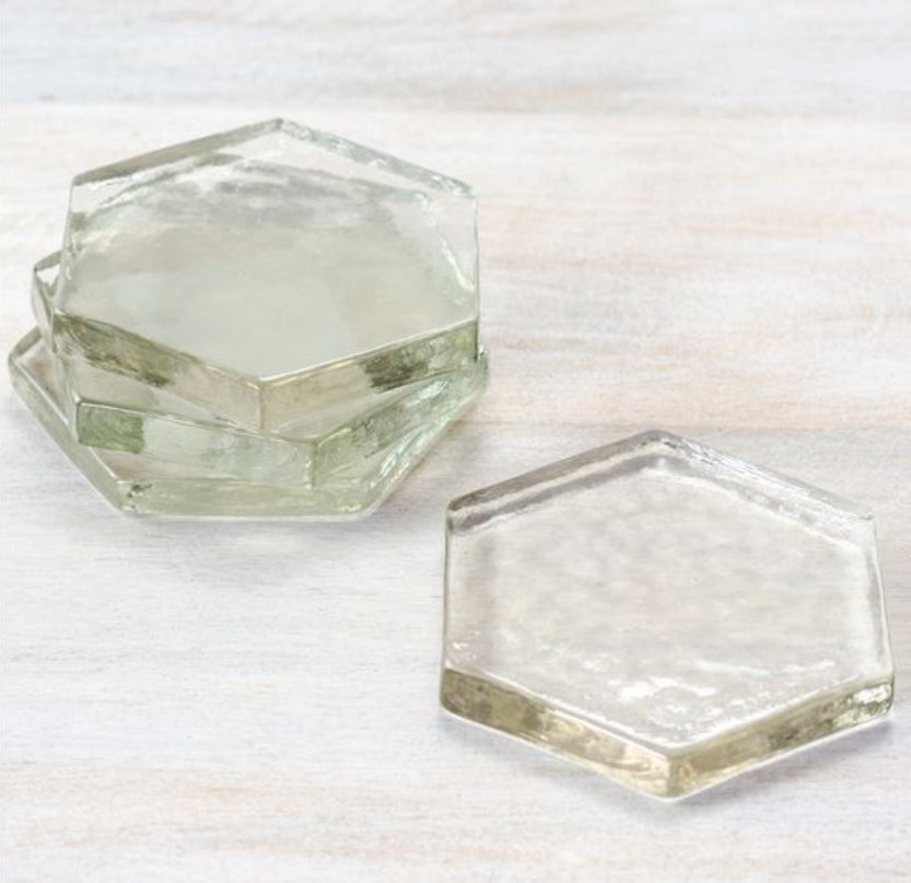 Set of 4 Glass Hexagon Coasters