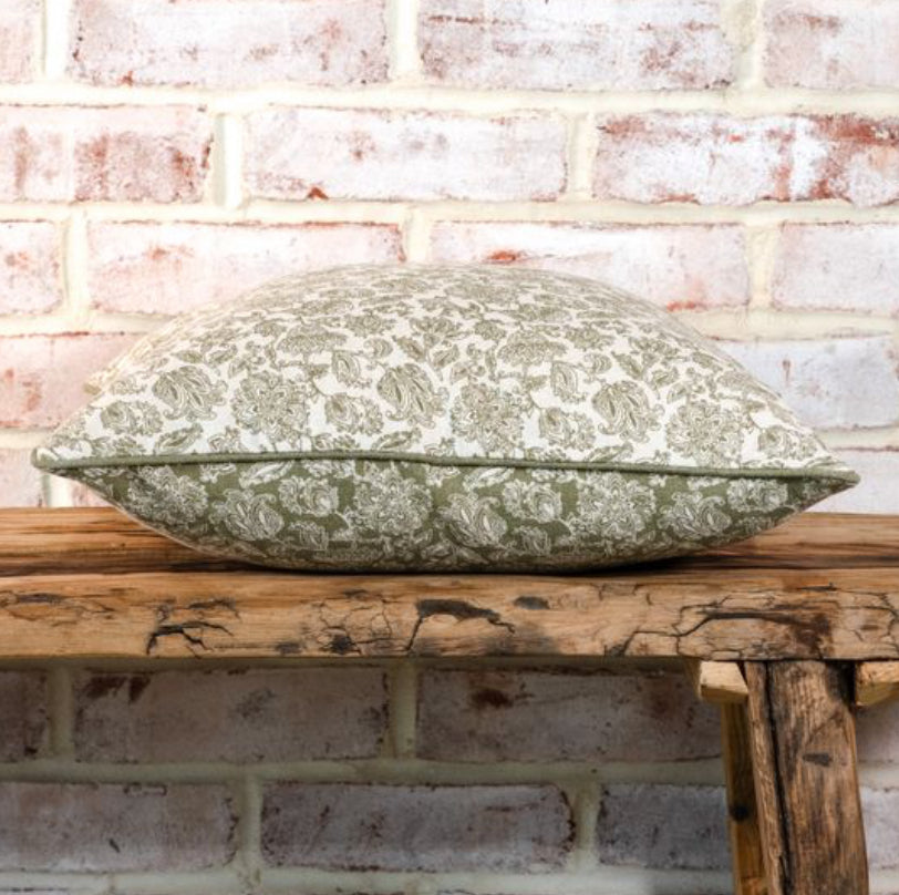 16" Reversible Green Floral Pillow