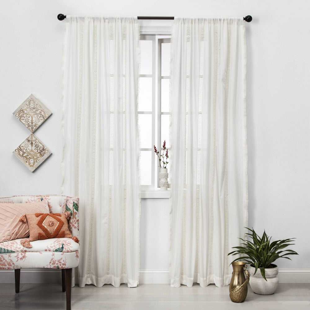 42” x 84” Opalhouse Light-Filtering Cream Lace Trim Curtain Panel Set of 2