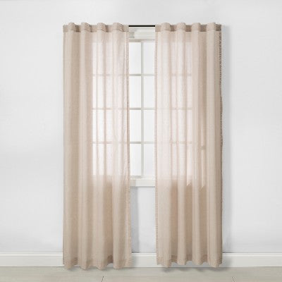 42” x 84” Made by Design Beige Linen Light Filtering Curtain Panel Set of 2