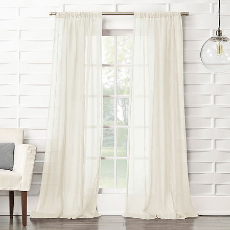 50” x 95” Silvia Crushed Texture Sheer Rod Pocket Curtain Panel Cream Set of 2
