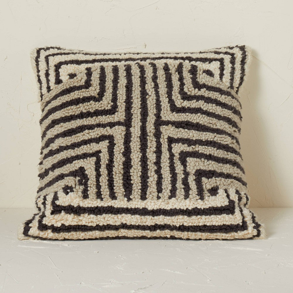 Maze Pattern Loop Tufted Square Throw Pillow Black/Cream - Opalhouse