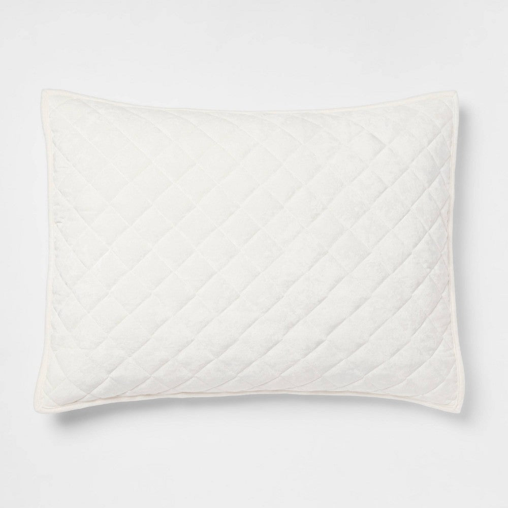 Standard Luxe Diamond Stitch Velvet Quilt Sham Ivory - Threshold