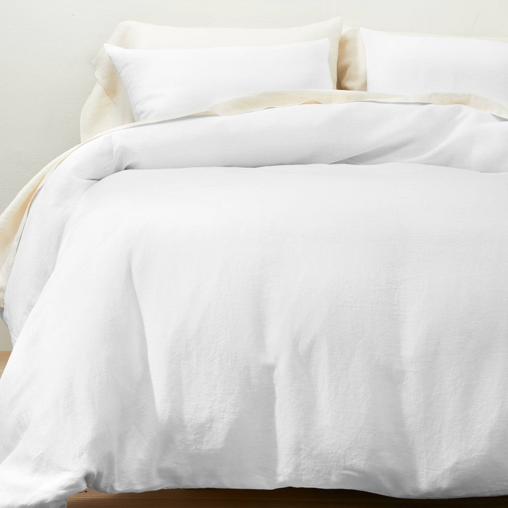 As Is King Linen Duvet & Sham Set White - Casaluna
