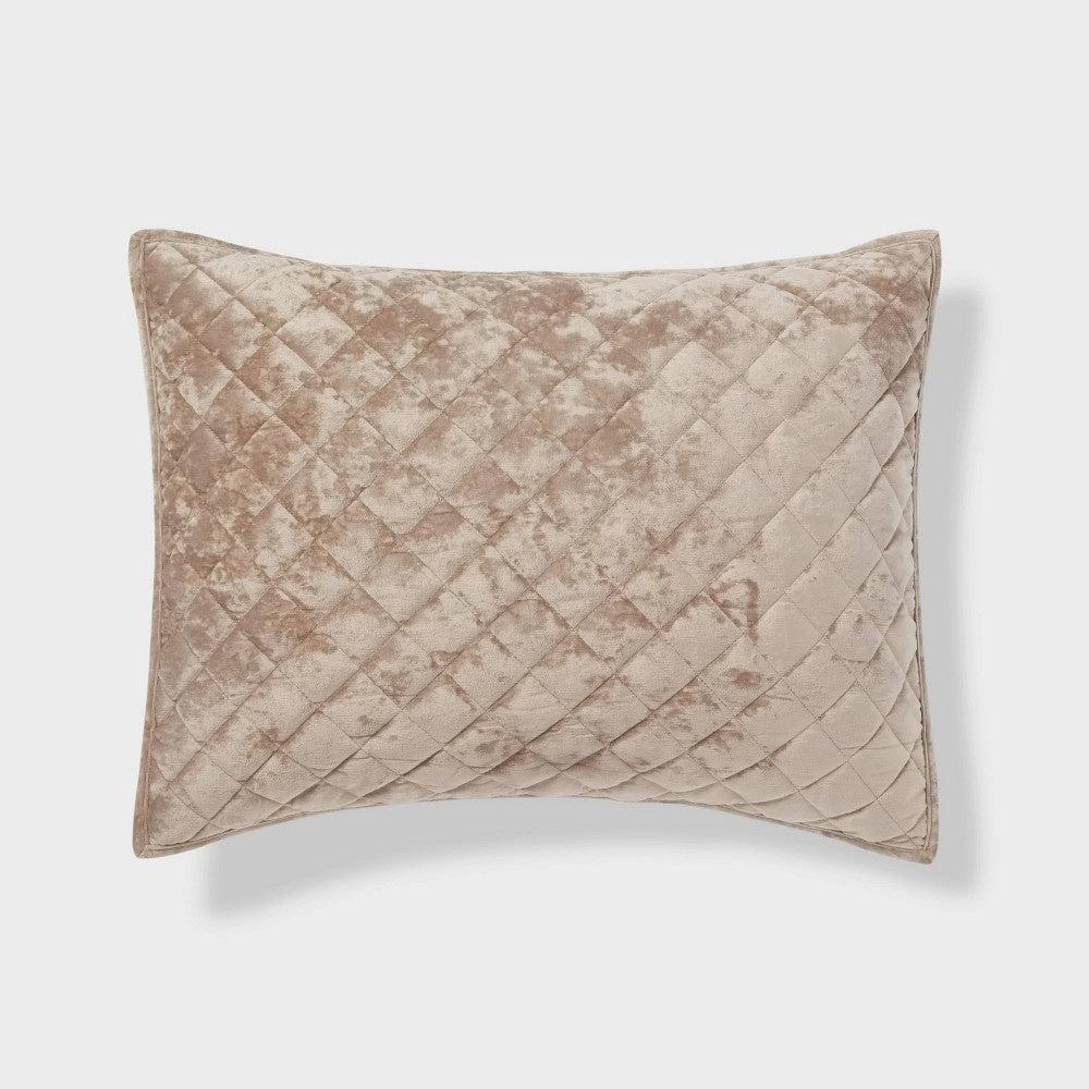 Standard Luxe Diamond Stitch Velvet Quilt Pillow Sham Light Brown - Threshold