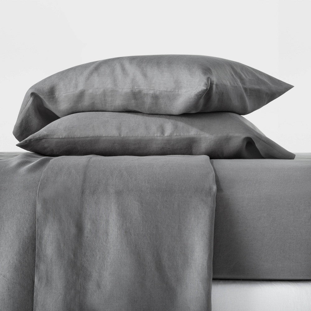 King 100% Washed Hemp Solid Sheet Set Metal Gray - Casaluna