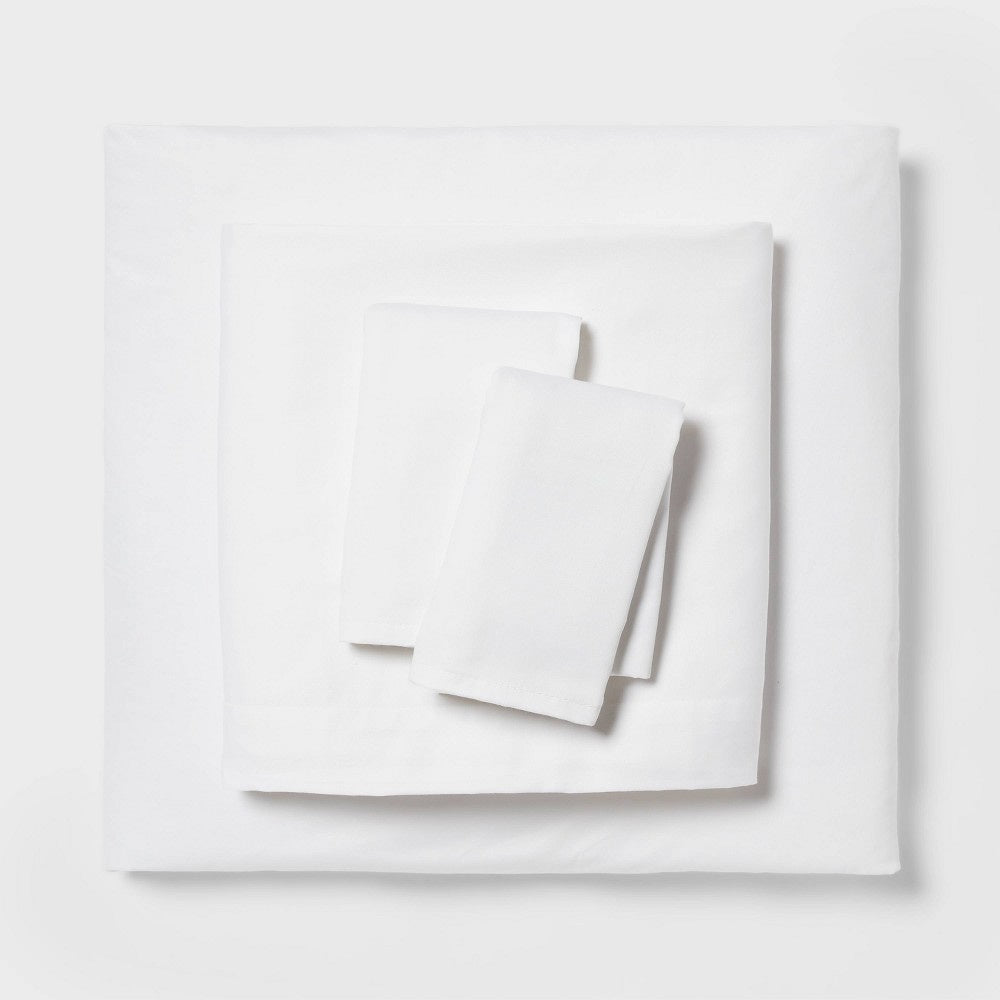As Is King Easy Care Cotton Blend Sateen Sheet Set White - Room Essentials