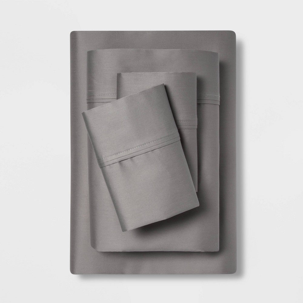 As Is Queen Solid Performance 400 Thread Count Sheet Set Gray - Threshold