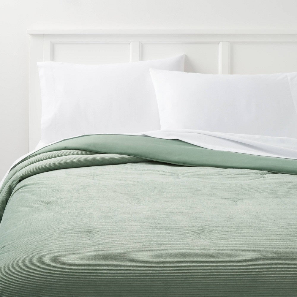 As Is Full/Queen Corduroy Plush Comforter Sage Green - Room Essentials