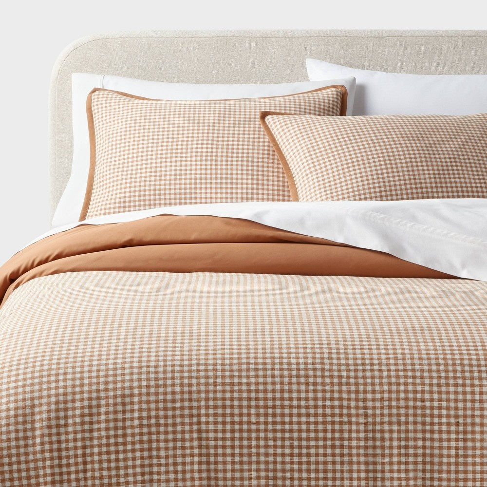 As Is King Mini Gingham Duvet and Sham Set Camel - Threshold