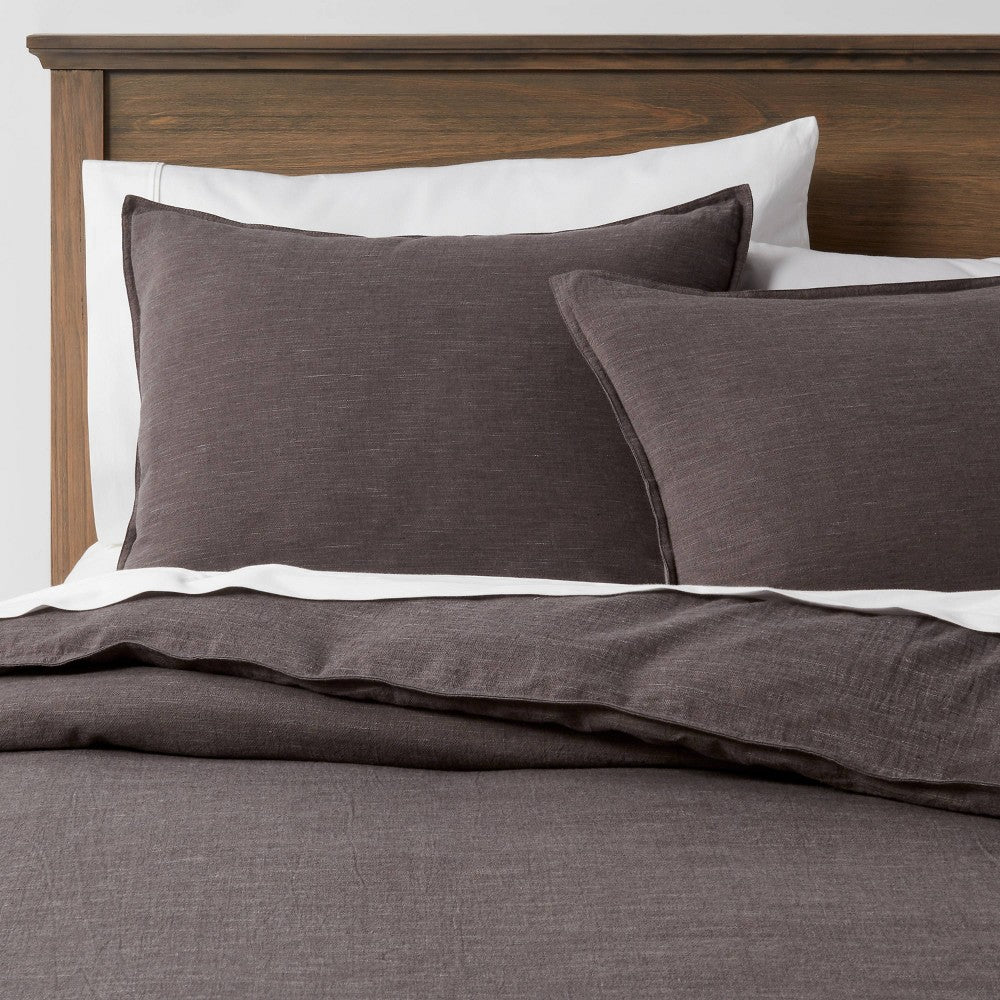 As Is Full/Queen Space Dyed Cotton Linen Duvet Cover Dark Gray - Threshold
