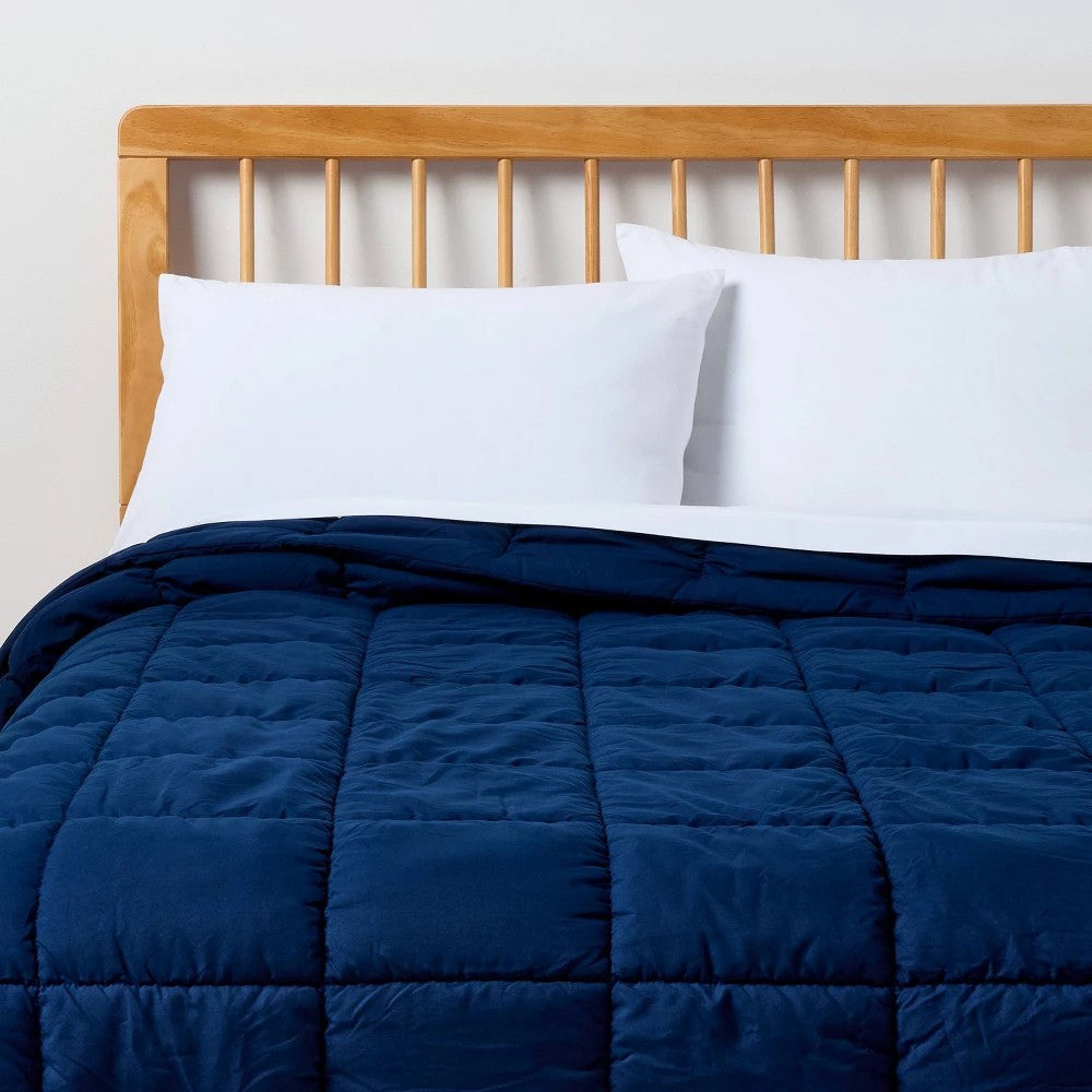 Full/Queen Puffer Box Stitch Comforter Navy Blue - Room Essentials™