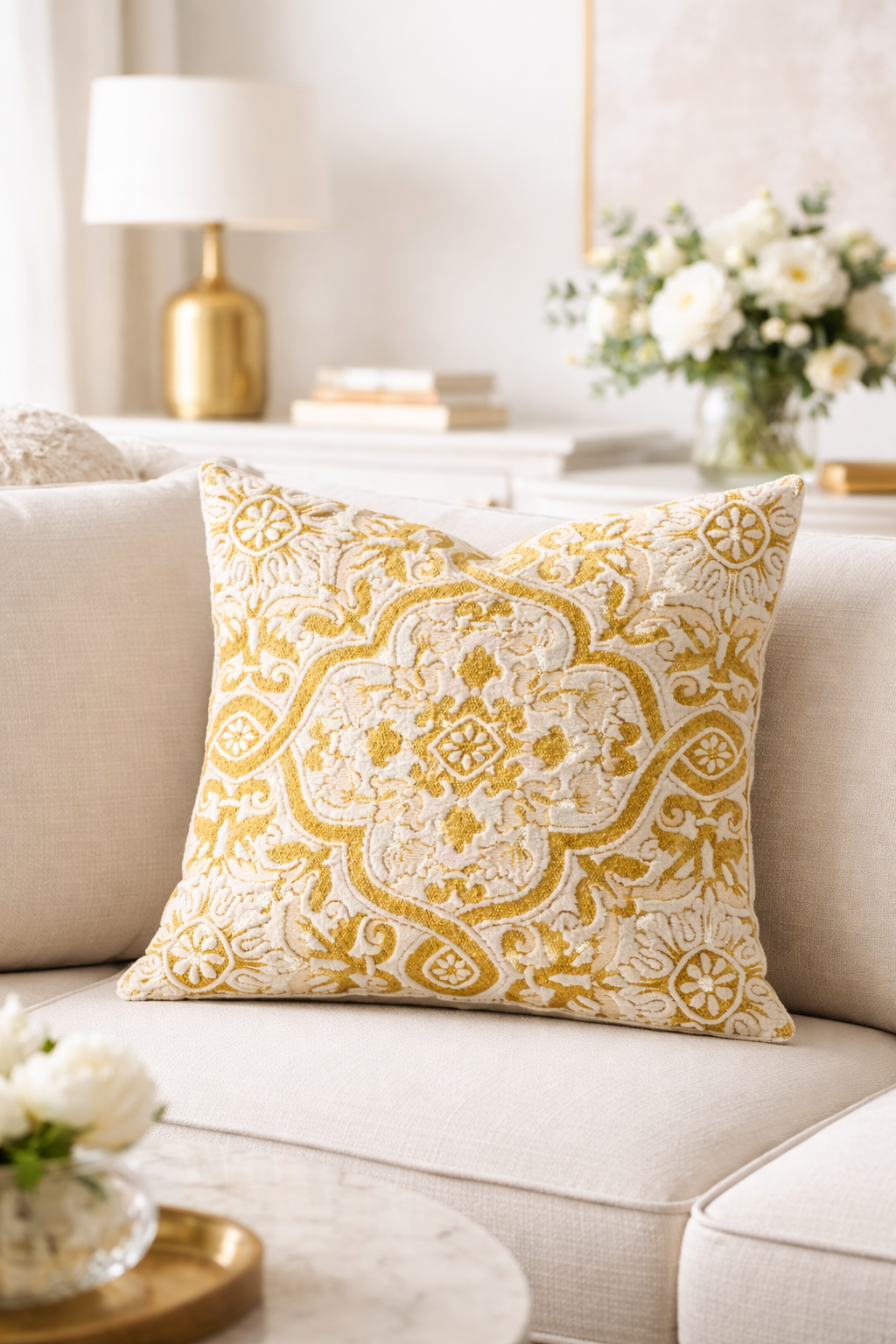 Mustard Artisan Tile Pattern 18" Throw Pillow: Cover + Insert