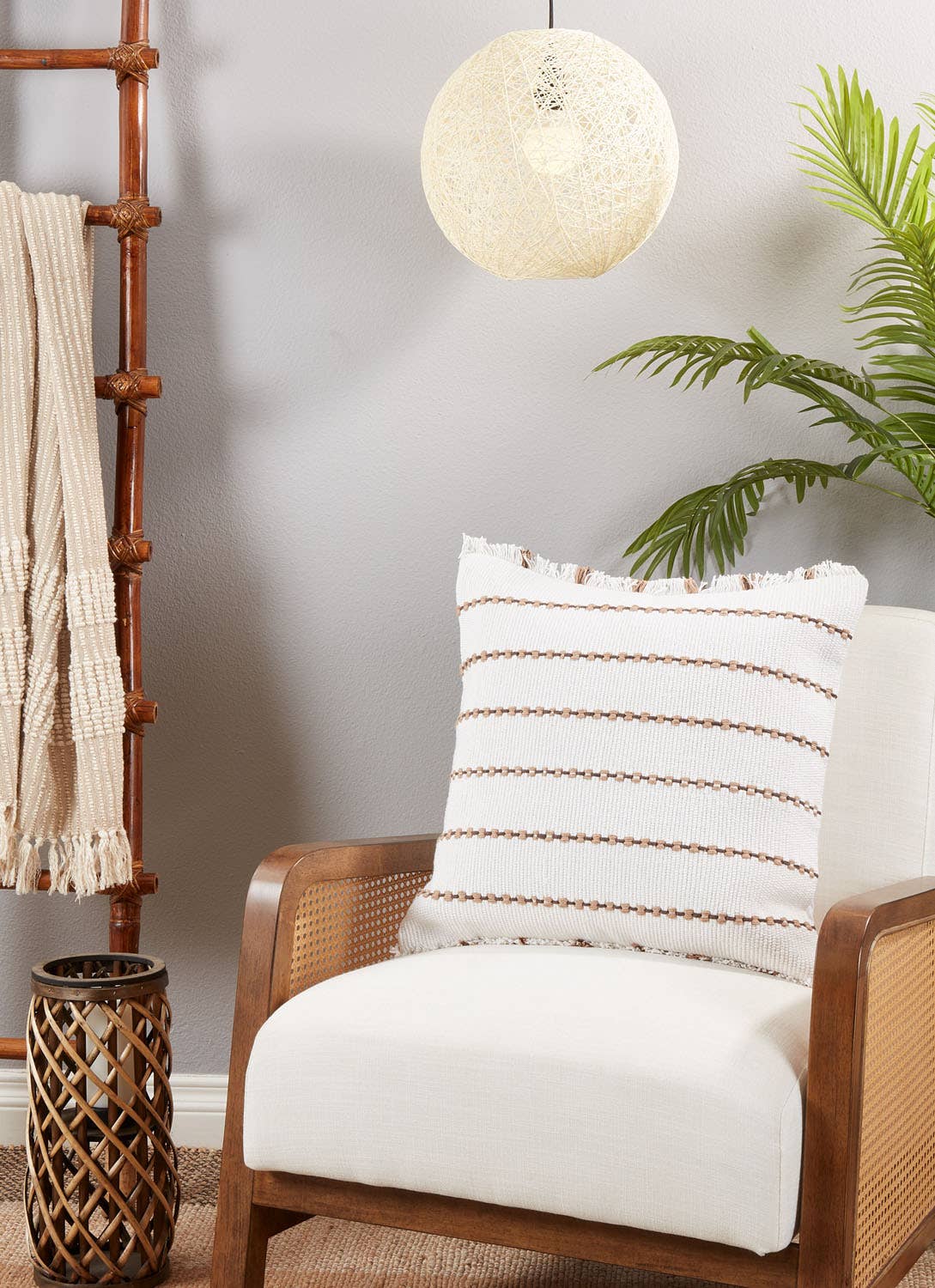 Striped Cotton 22" Decorative Throw Pillow: Cover + Insert