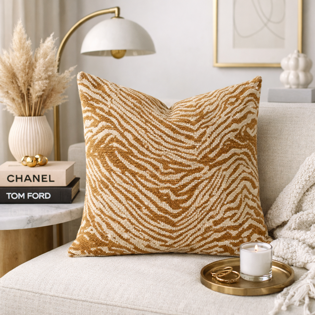 Caramel Modern Abstract Stripe 18" Throw Pillow: Cover + Insert