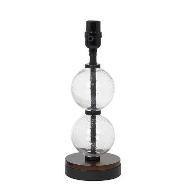 Small Stacked Clear Seeded Glass Table Lamp Base Black/Wood - Threshold