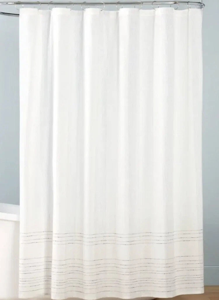 Pinstripe Woven Shower Curtain Blue/Cream - Hearth & Hand