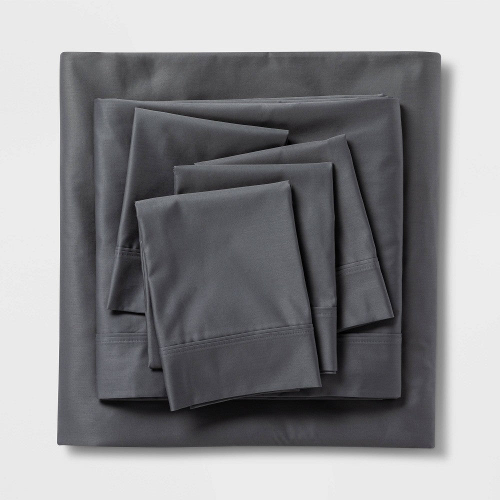 Twin/Twin XL 800 TC Solid Sheet Set Gray - Threshold