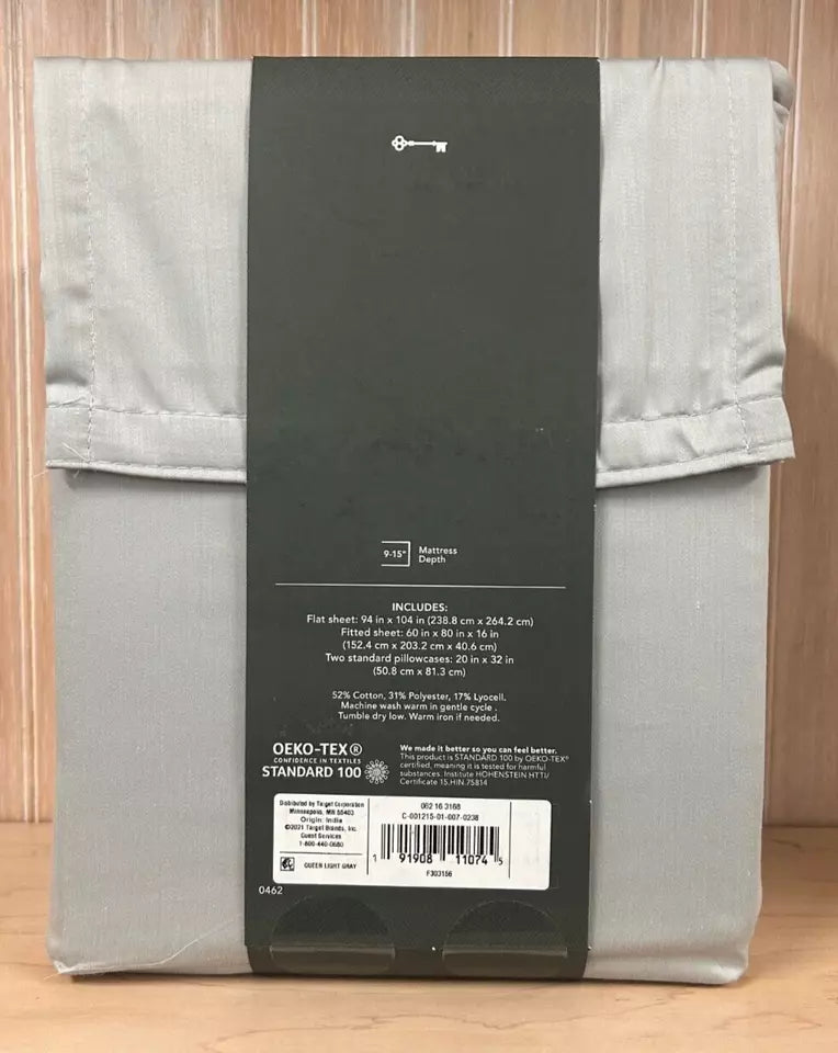 Queen 500 Thread Count Tri-Ease Solid Sheet Set Gray - Threshold