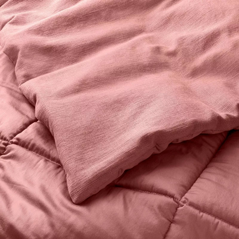 Heavyweight Linen Blend Full / Queen Comforter Set Rose - Casaluna