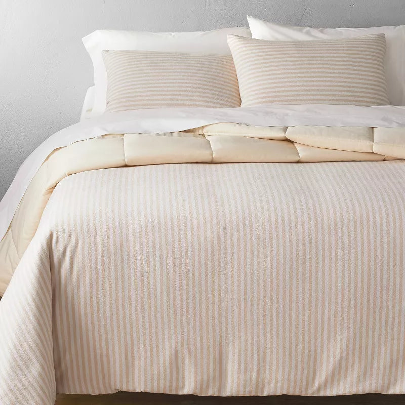 Heavyweight Linen Blend Stripe Comforter & Sham Set Natural Full / Queen - Casaluna