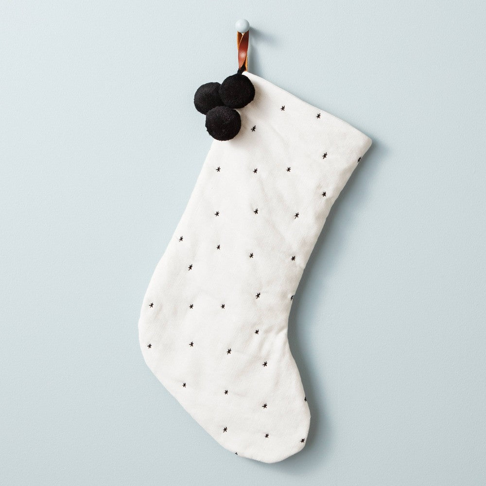 Rustic Star Stitched Poms Stocking /White - Hearth & Hand™ with Magnolia