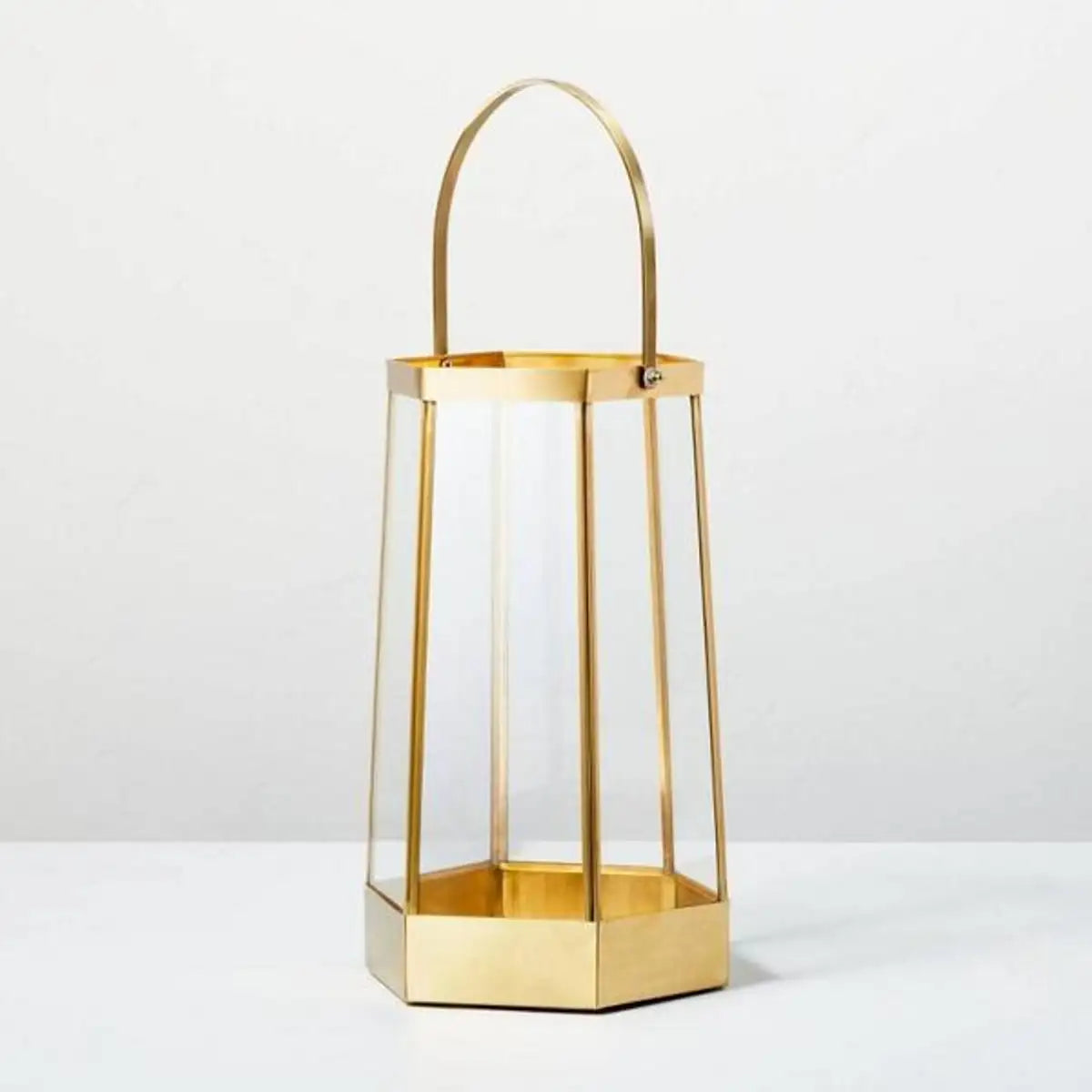 14.5" Brass & Glass Hexagonal Lantern - Hearth & Hand with Magnolia