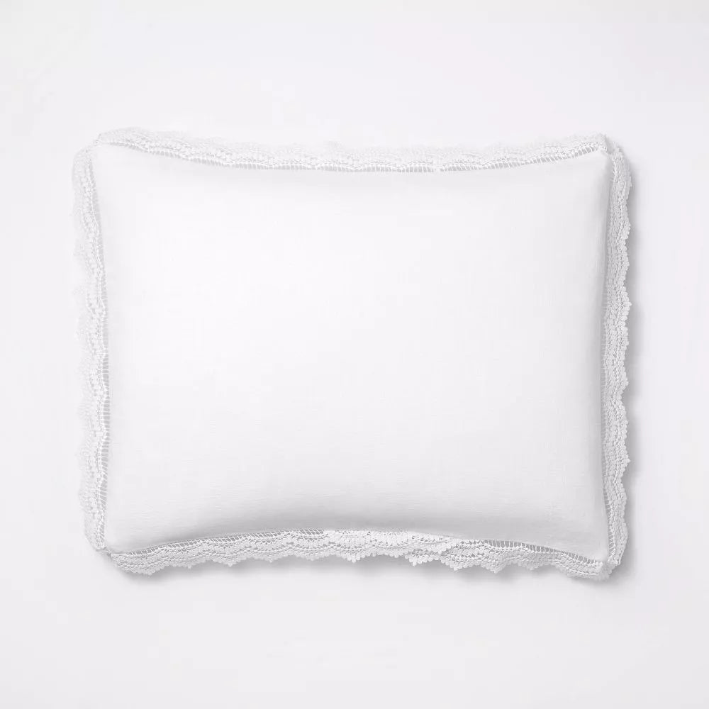 Full/Queen Lace Border Cotton Slub Comforter & Sham Set White - Threshold™ designed with Studio McGee