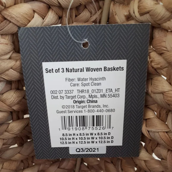 Set of 3 Natural Woven Rectangular Nesting Baskets - Threshold