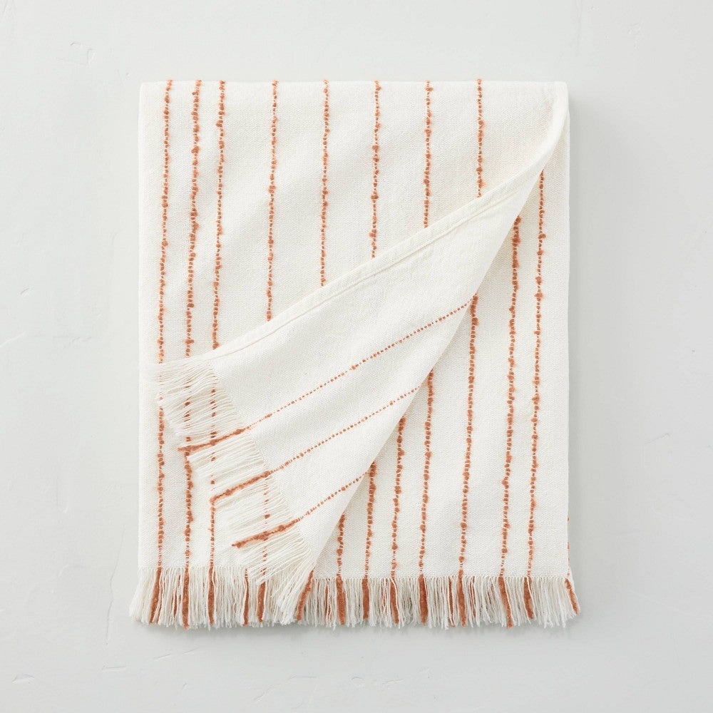 Textured Stitch Stripe Summer Throw with Fringe Cream/Orange - Hearth & Hand
