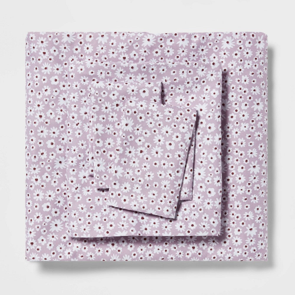 King Printed Microfiber Sheet Set Light Purple Daisy - Room Essentials