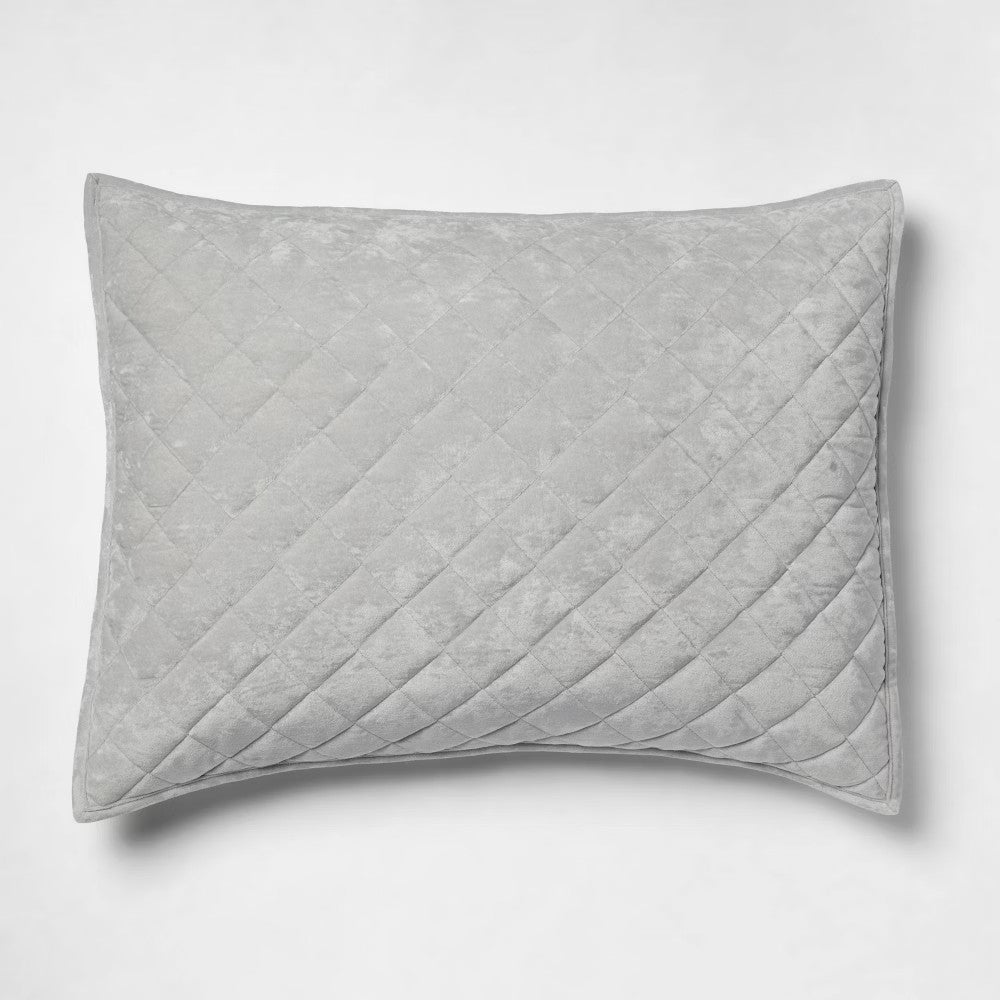 Standard Luxe Diamond Stitch Velvet Quilt Sham Light Gray - Threshold