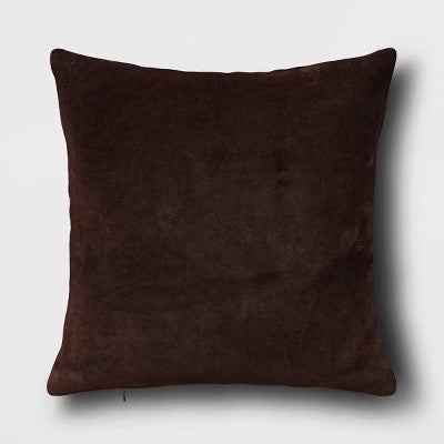 Washed Cotton Velvet Square Throw Pillow Dark Brown Removeable Cover