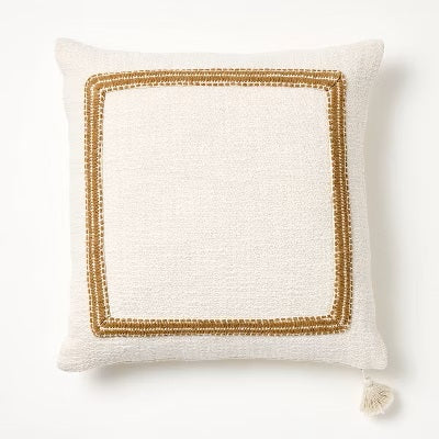Embroidered Frame Square Throw Pillow Cream/Dark Tan - Threshold Studio McGee