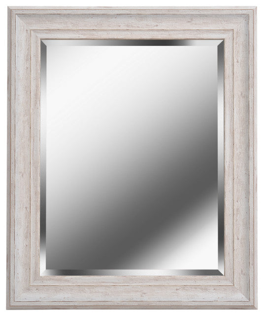 Distressed White Wood Finish Bevel Edge Mirror (29'x35"