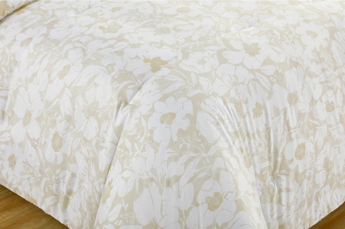 Tahari Taupe White Floral Queen Comforter Set