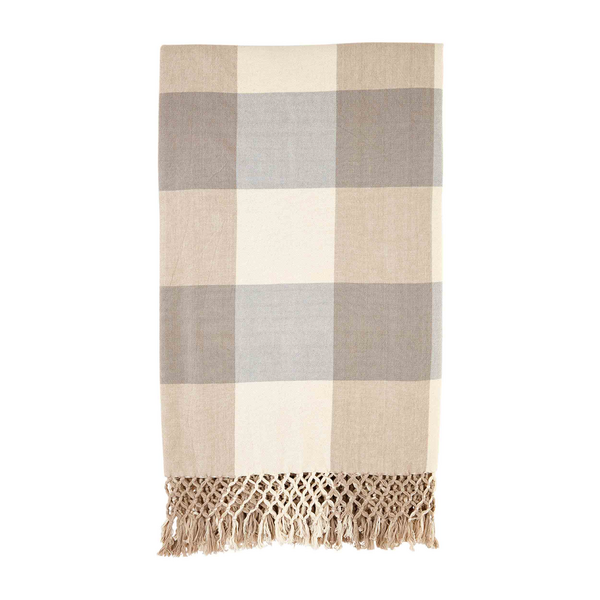 100% Cotton Grey Check Slub Blanket with Tassels 50"x60"