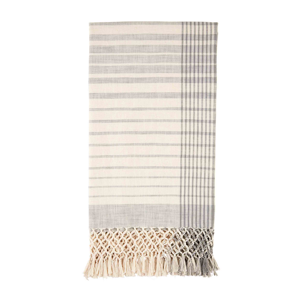 100% Cotton Grey Stripe Slub Blanket with Tassels 50"x60"