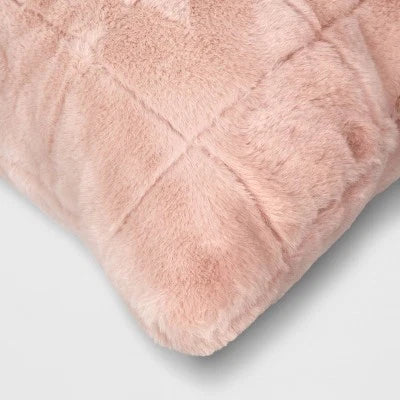 Oversized Faux Fur Square Throw Pillow Light Pink - Threshold