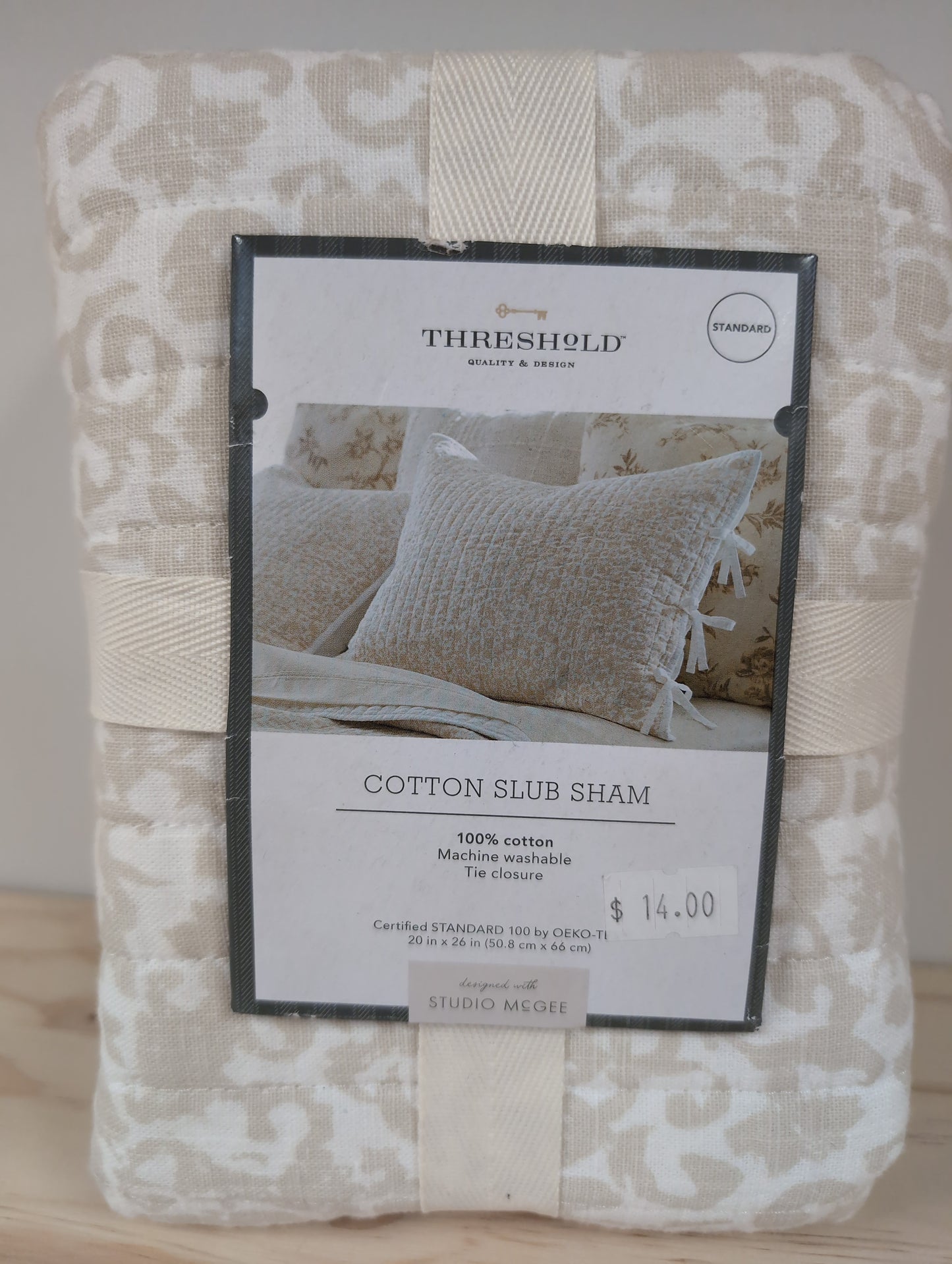 Standard Decorative Border Cotton Slub Quilt Sham Neutral Floral
