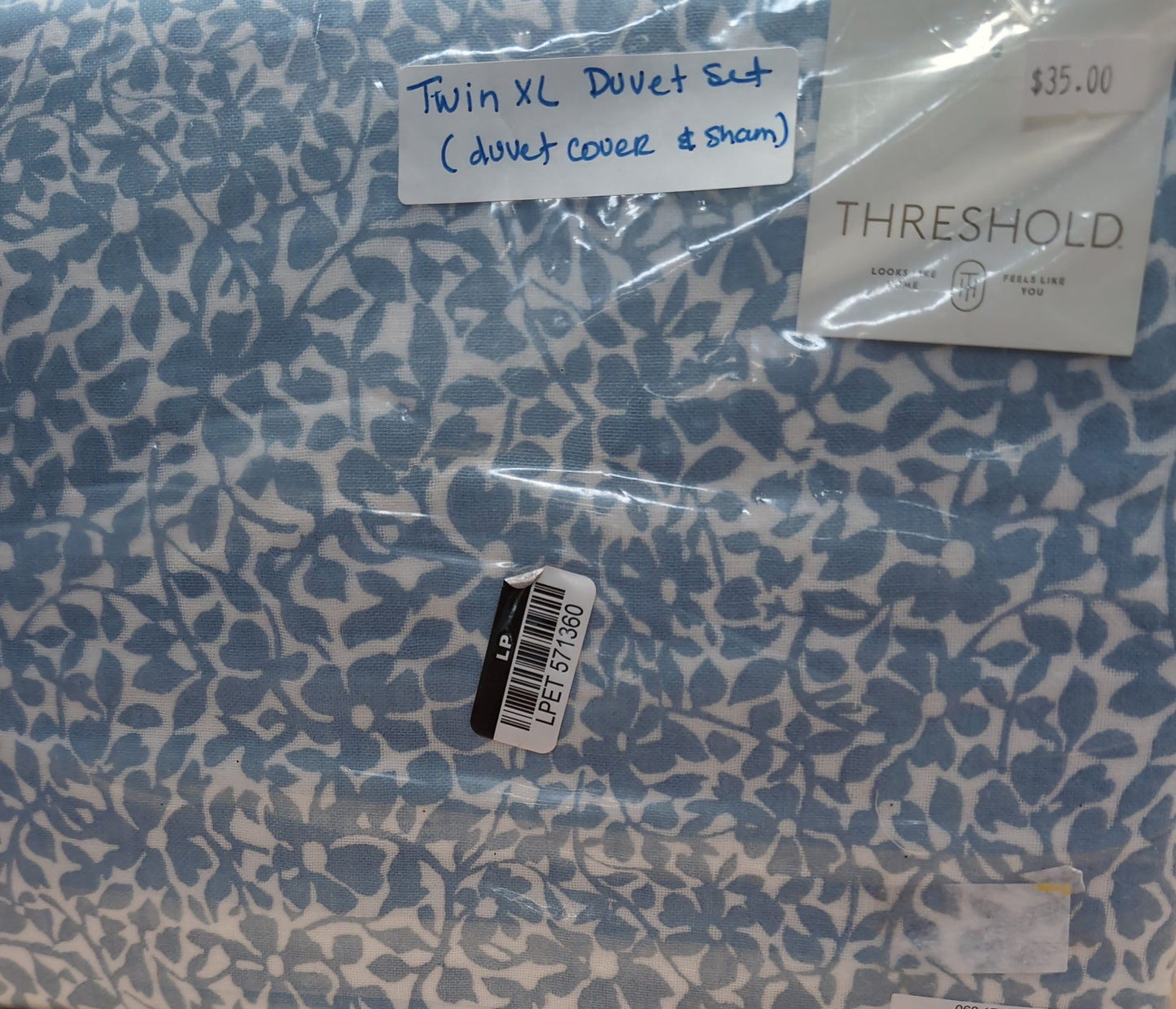 Twin / Twin XL Floral Printed Cotton Duvet Cover & Sham Set Blue - Threshold