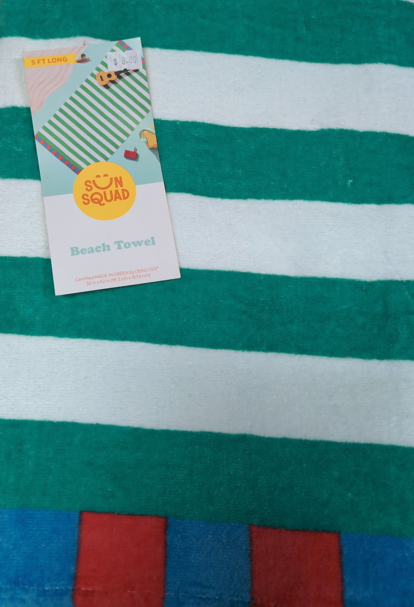 Striped Beach Towel Green/White - Sun Squad