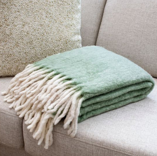 50" X 60" Green Wool Blend Throw