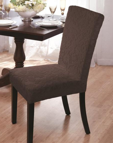 Velvet Damask Dining Room Chair Slipcovers - Brown