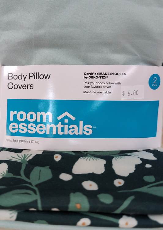 2pk Body Pillow Cover Dark Green Floral/Mint Green - Room Essentials
