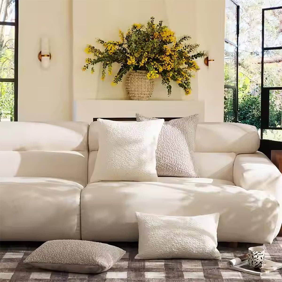 Ivory Textured Bouclé-Style 18" Throw Pillow : Cover + Insert