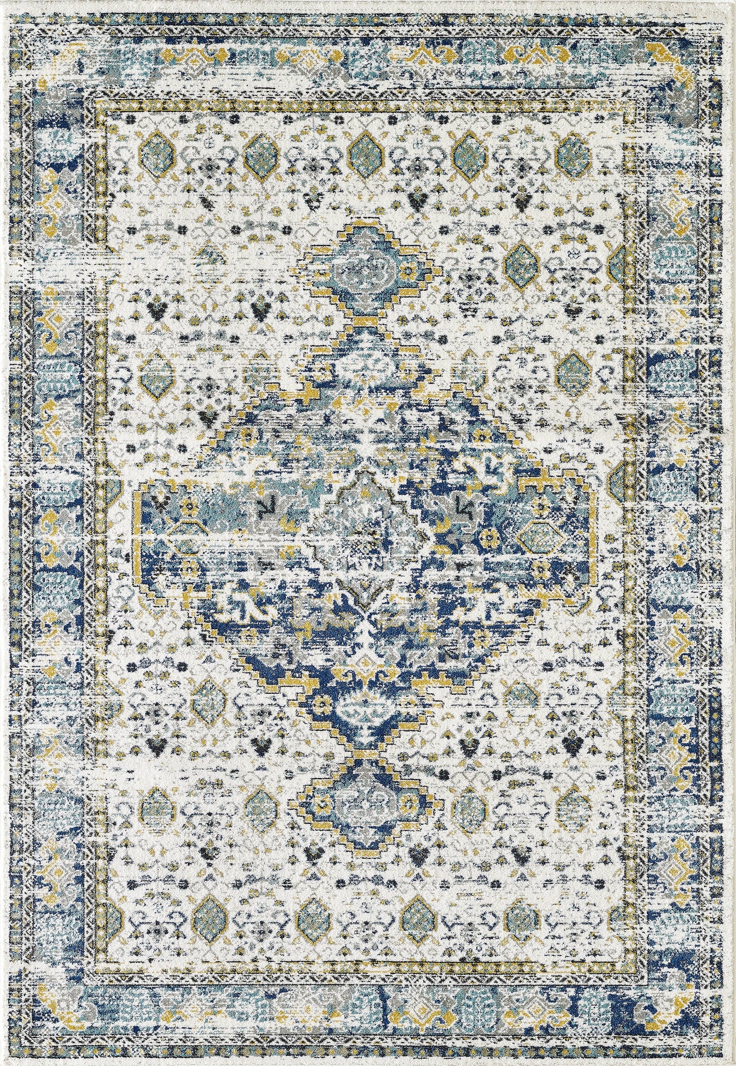 Abani Porto Traditional Medallion Blue and Ivory Area Rug: 7'9" x 10'2"