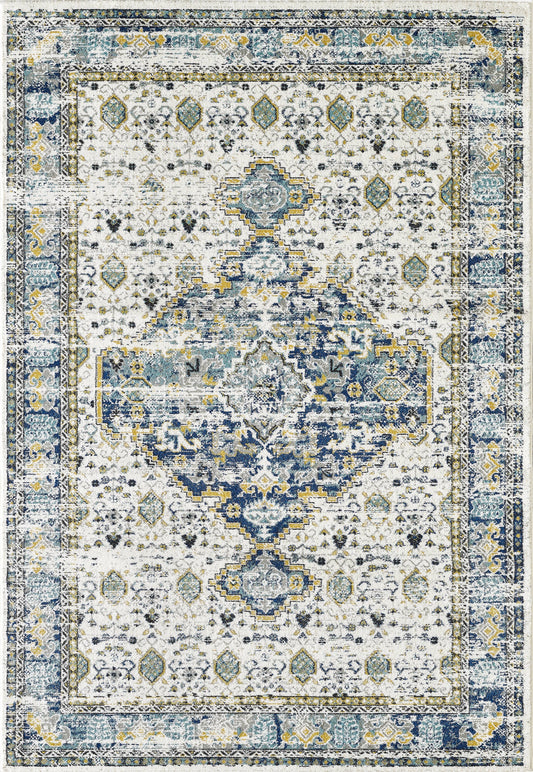 Abani Porto Traditional Medallion Blue and Ivory Area Rug: 7'9" x 10'2"