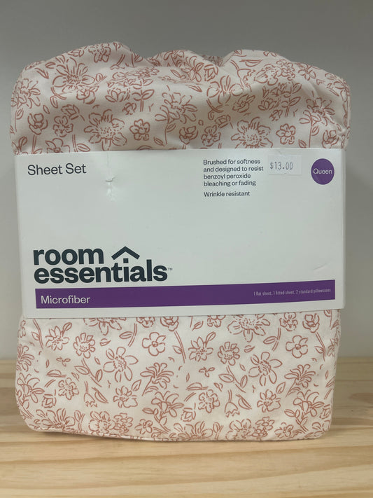 Queen Microfiber Sheet Set Orange Dusk Ditsy Floral - Room Essentials